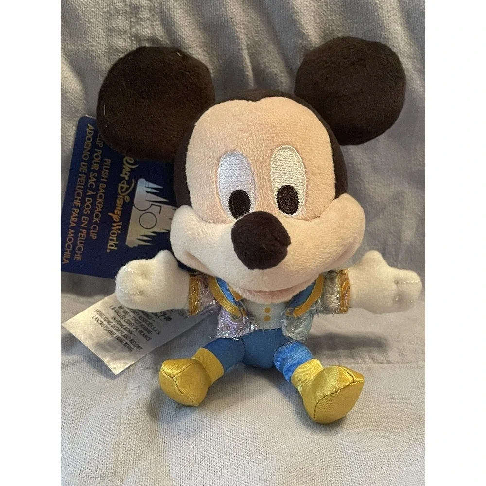 NEW Walt Disney Parks 50th Anniversary Mickey Mouse Backpack Plush Keychain Clip